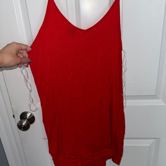 Red Button Up Mini Dress With Button Detail - Size M - Picture 3 of 3